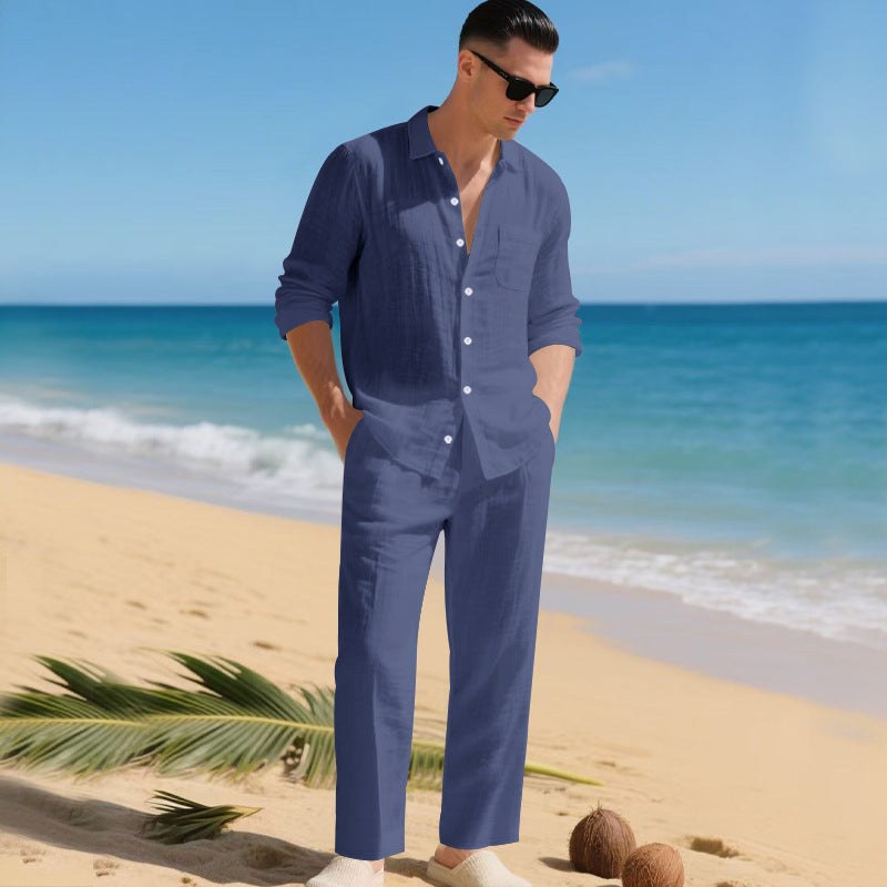 Oskar Elegant Linen Shirt in Navy