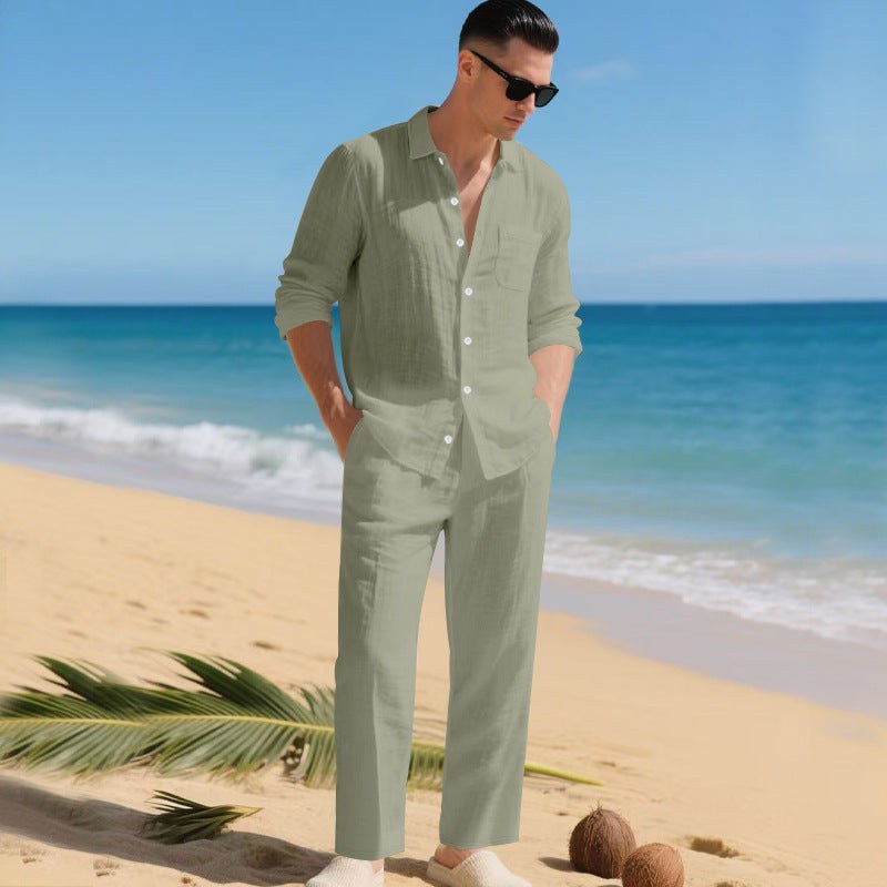 Oskar Elegant Linen Shirt in Olive Green
