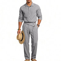 Oskar Elegant Linen Shirt with Belted in Grey