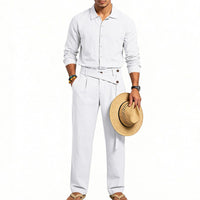 Oskar Elegant Linen Shirt with Belted in White