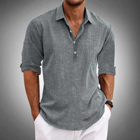 Oskar Shirt with Long Sleeve and Button Front in Grey