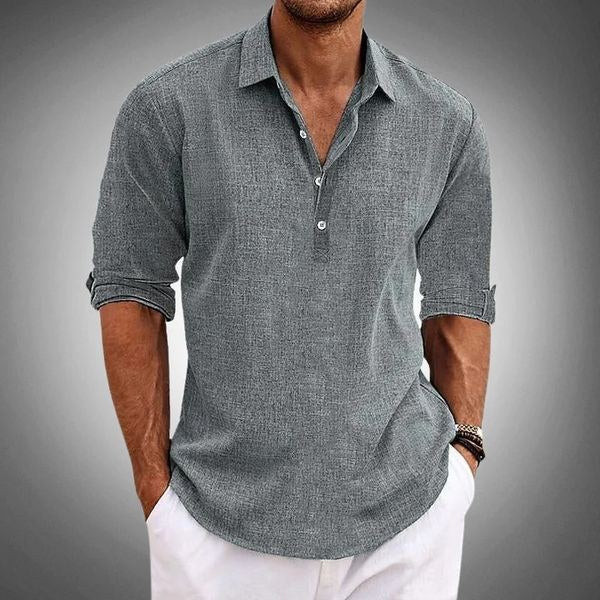 Oskar Shirt with Long Sleeve and Button Front in Grey