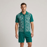 Owen Paisley Print Two-Piece Set in Blue Green
