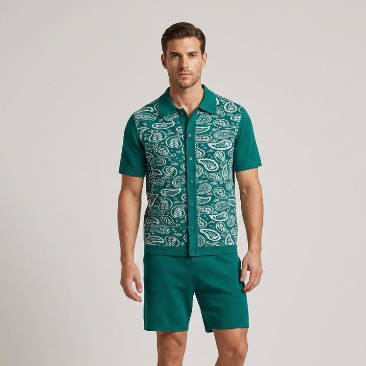 Owen Paisley Print Two-Piece Set in Blue Green