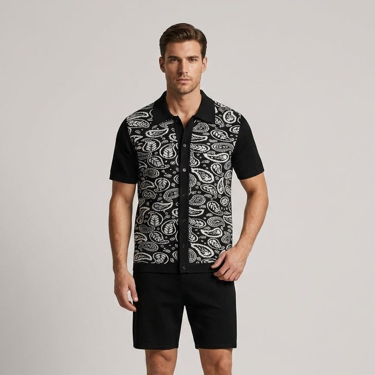Owen Paisley Print Two-Piece Set in Charcoal