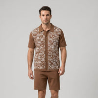 Owen Paisley Print Two-Piece Set in Sienna Brown