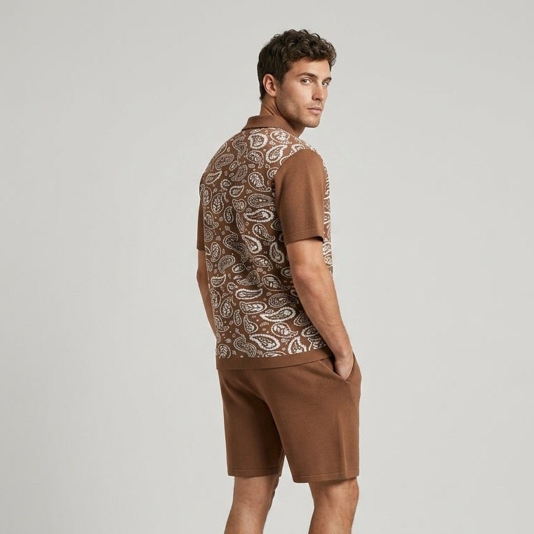Owen Paisley Print Two-Piece Set in Sienna Brown