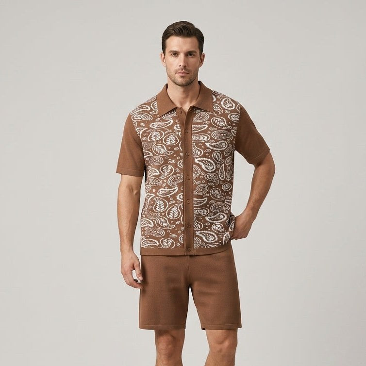 Owen Paisley Print Two-Piece Set in Sienna Brown