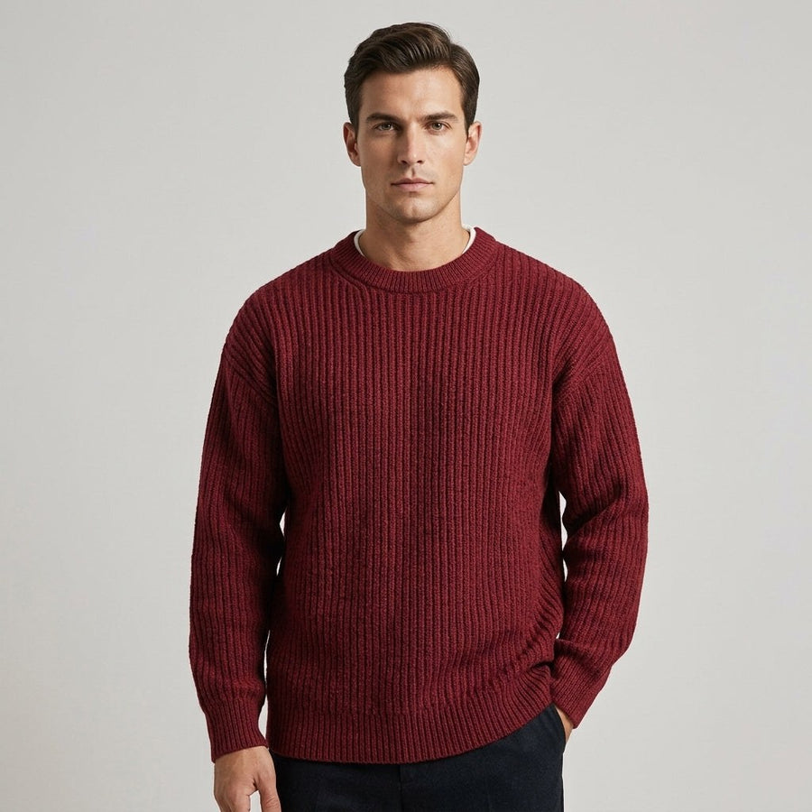 Owen Relaxed Crewneck Pullover in Maroon