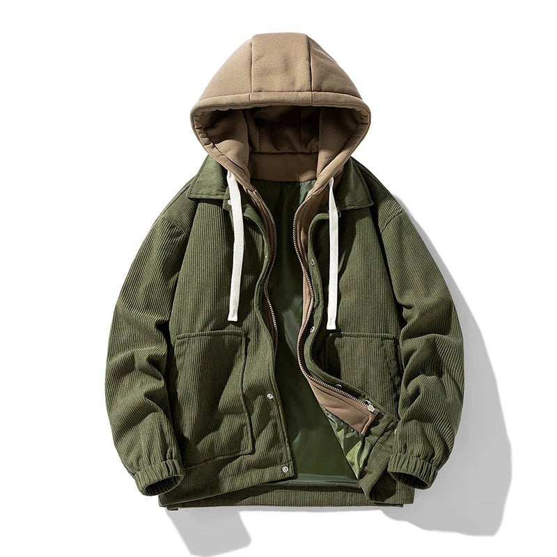 Ozarks Hooded Corduroy Jacket in Army Green