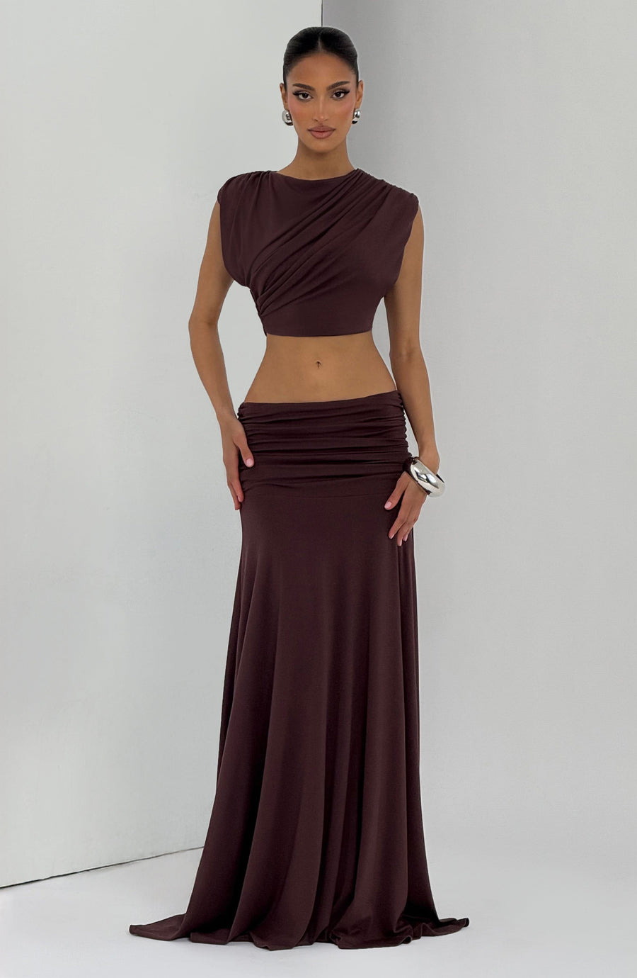 Martina Maxi Skirt in Plum Brown