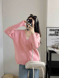 Paloma Knit Cardigan with V-Neck in Pink