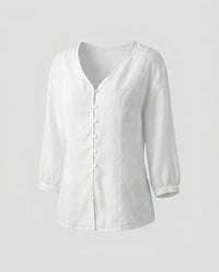 Paloma Lightweight Linen Shirt with Button Front in White