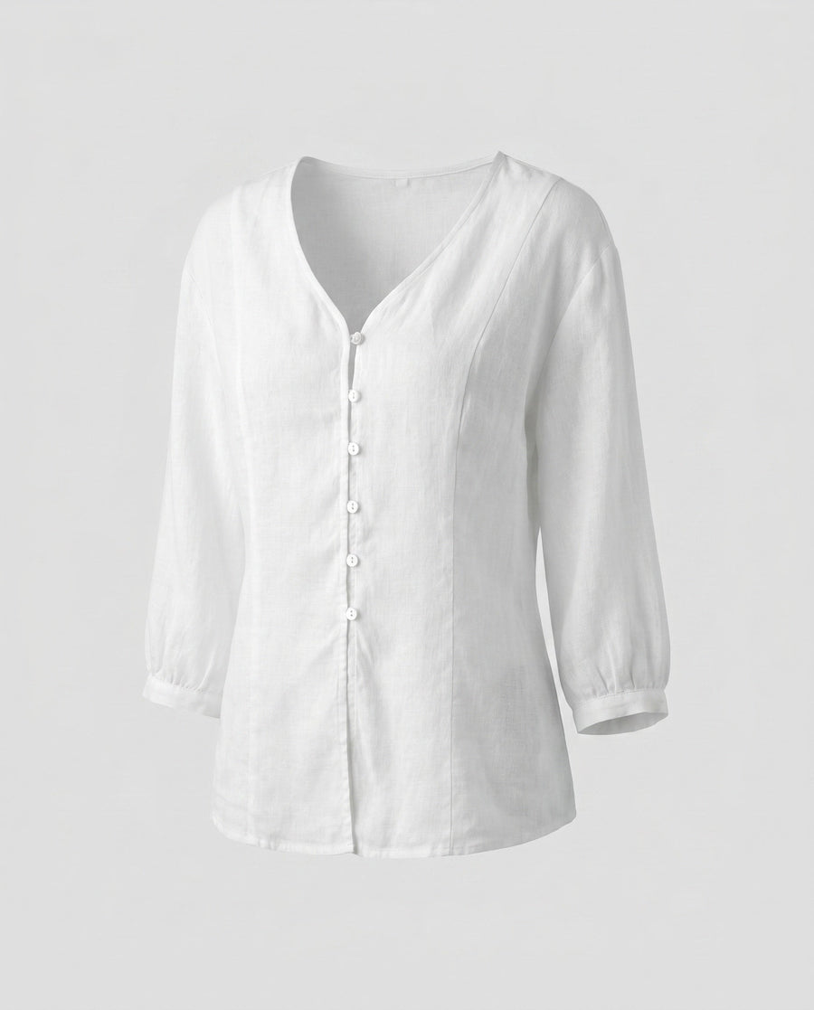 Paloma Lightweight Linen Shirt with Button Front in White