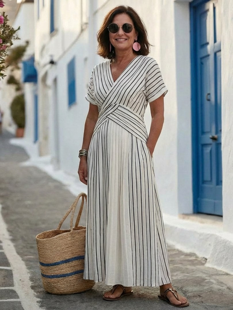 Paloma Women's Striped Wrap Midi Dress in White