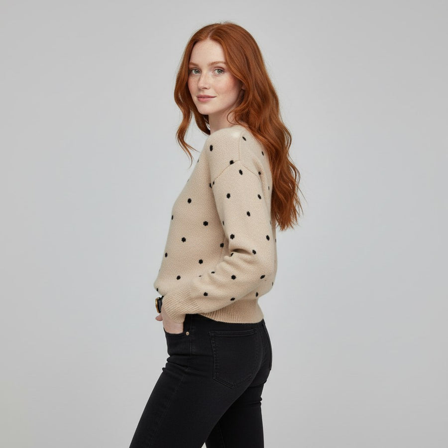 Pam Polka Dolt Sweater in Beige