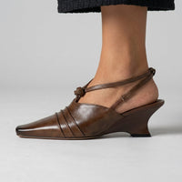 Pamela Pleated Slingback Wedge in Espresso Brown