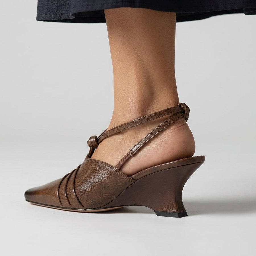 Pamela Pleated Slingback Wedge in Espresso Brown