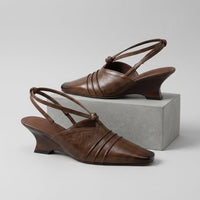 Pamela Pleated Slingback Wedge in Espresso Brown