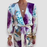 Patricia™ Elegant Blouse & Skirt Set in Purple