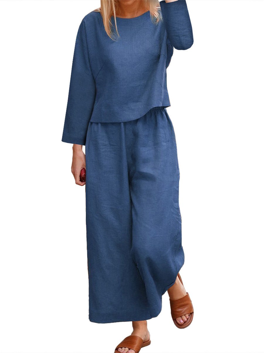 Paulina Casual Trousers with Long Sleeve in Blue