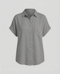 Paulina Relaxed Linen Blend Shirt with Short Sleeve in Grey