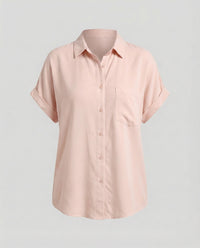 Paulina Relaxed Linen Blend Shirt with Short Sleeve in Pink