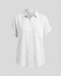 Paulina Relaxed Linen Blend Shirt with Short Sleeve in White