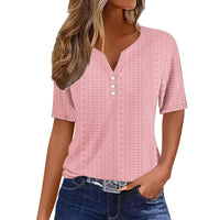 Pearl Blouse with V-Neck and Short Sleeve in Green