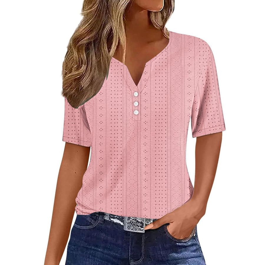 Pearl Blouse with V-Neck and Short Sleeve in Green