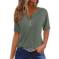 Pearl Blouse with V-Neck and Short Sleeve in Green