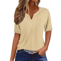 Pearl Blouse with V-Neck and Short Sleeve in Light Yellow