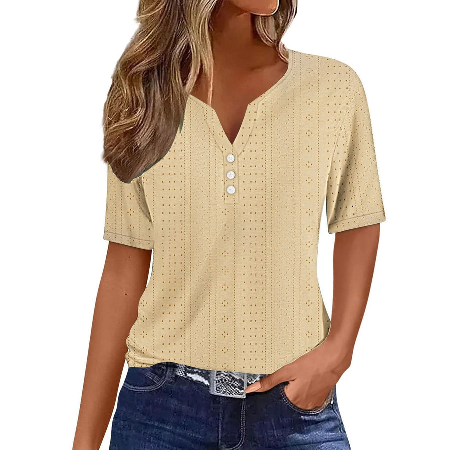 Pearl Blouse with V-Neck and Short Sleeve in Light Yellow