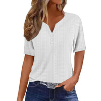 Pearl Blouse with V-Neck and Short Sleeve in White