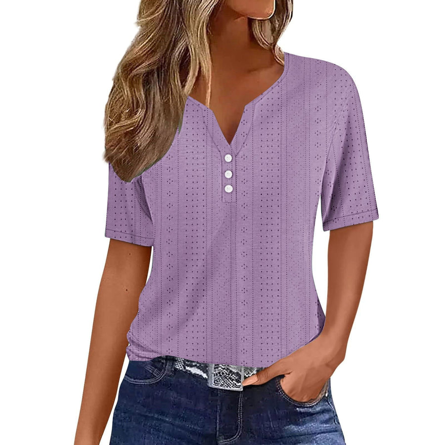 Pearl Blouse with V-Neck and Short Sleeve