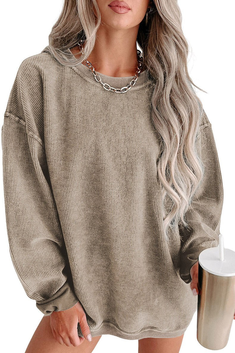 Pearl Casual Knit Sweater with Oversized in Khaki
