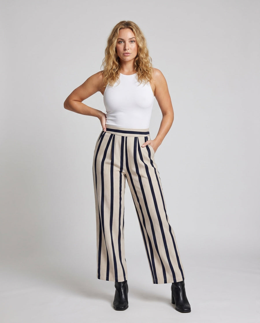 Pearl Linen Trousers with Elastic Waist