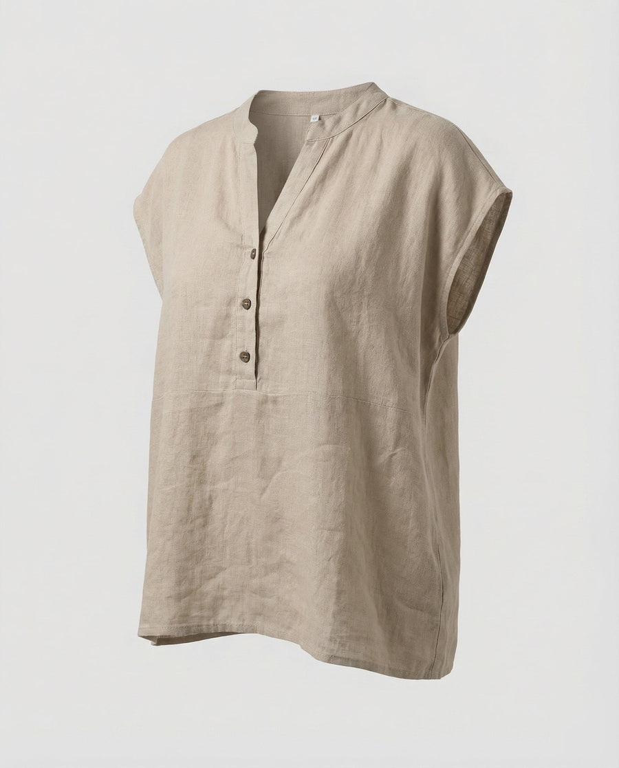 Pearl Relaxed Linen Tunic in Khaki