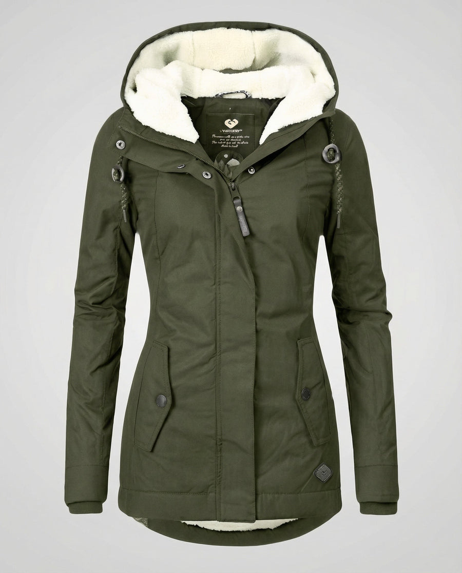 Pearl Warm Jacket with Hood in Green