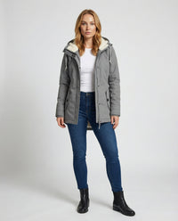 Pearl Warm Jacket with Hood in Grey