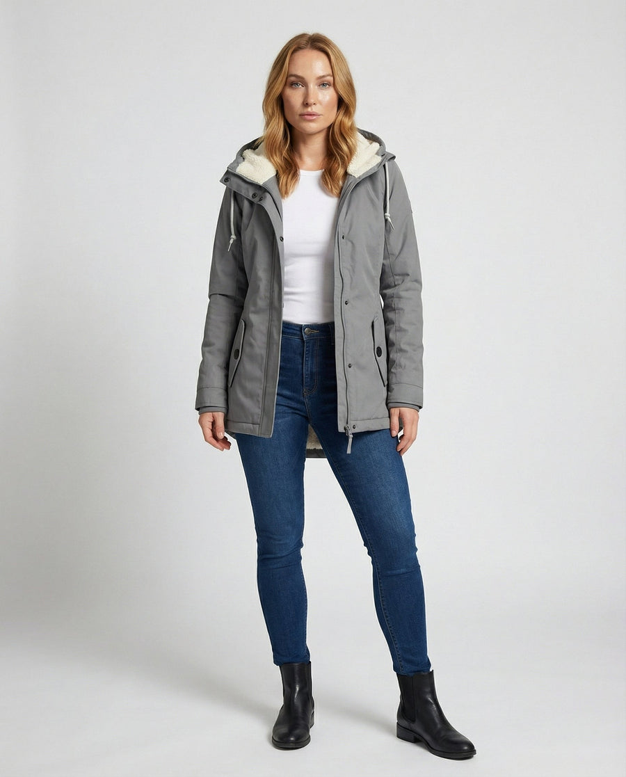 Pearl Warm Jacket with Hood in Grey