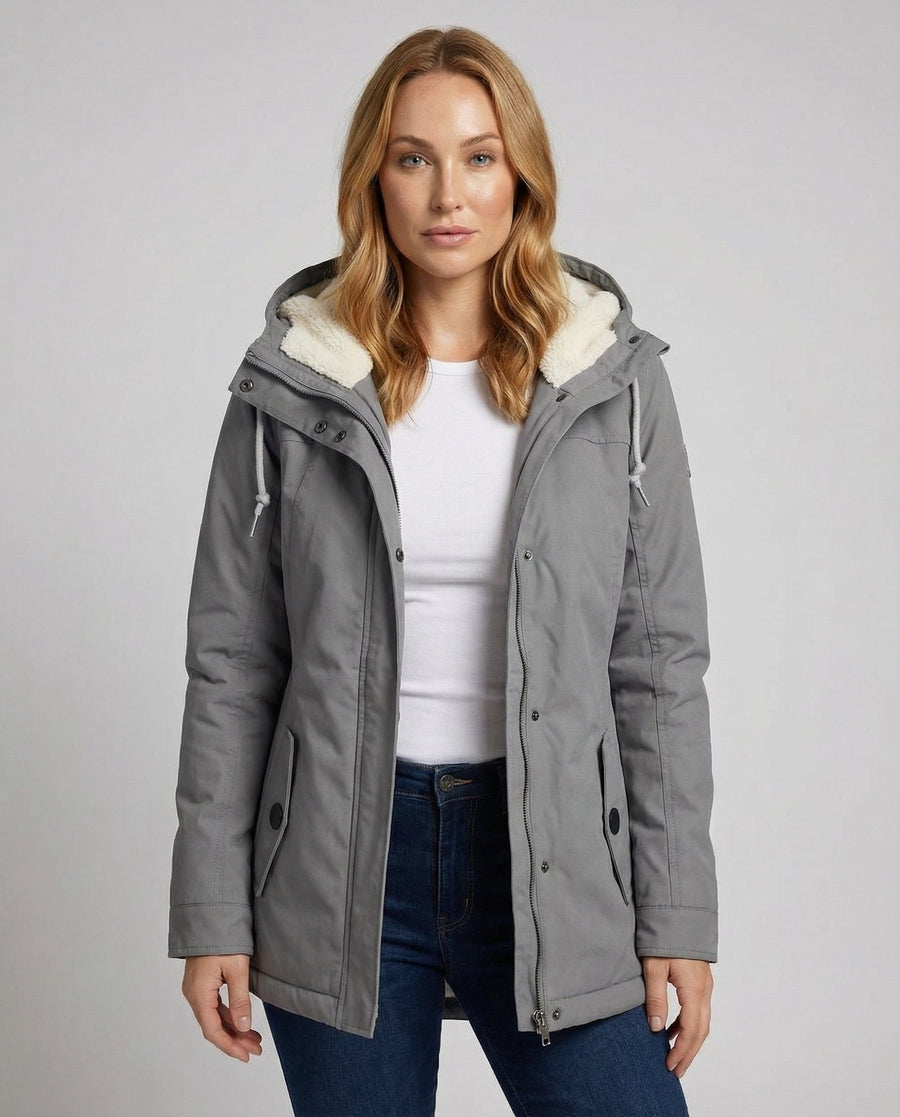 Pearl Warm Jacket with Hood in Grey