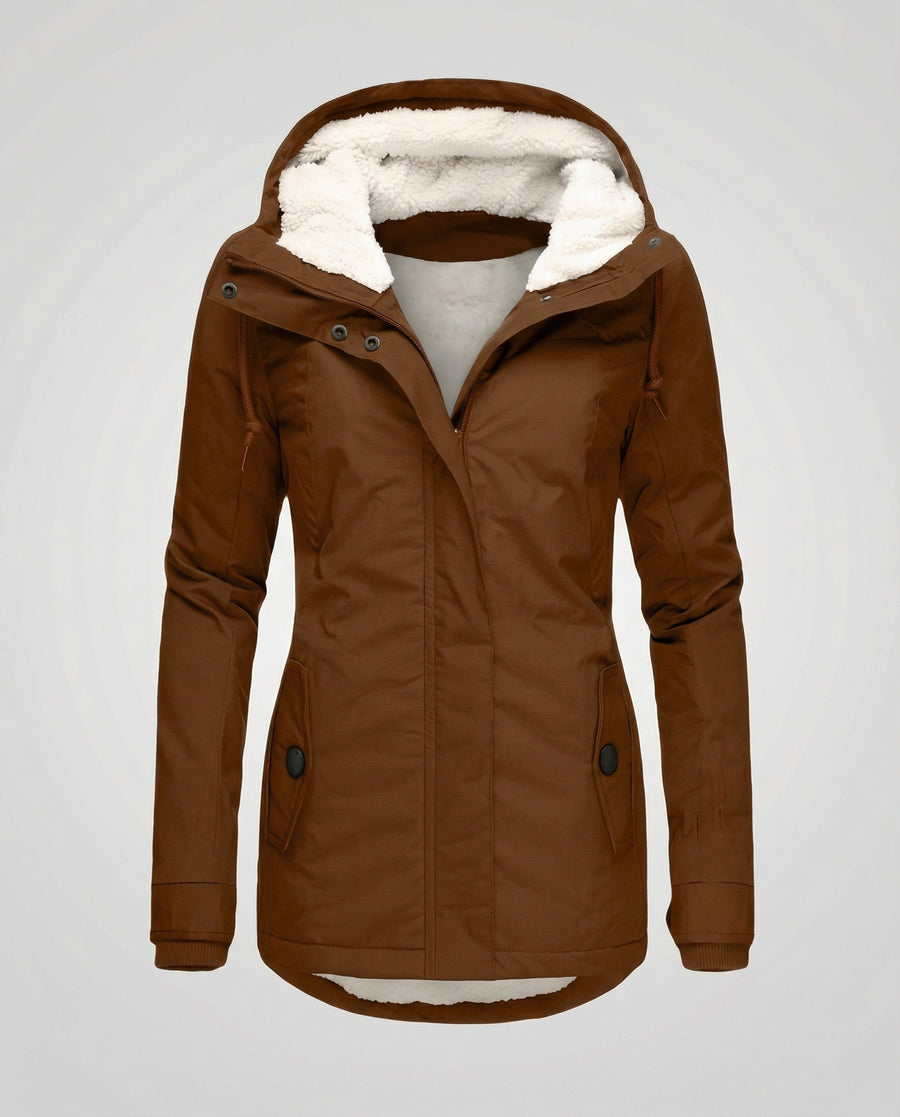 Pearl Warm Jacket with Hood in Khaki