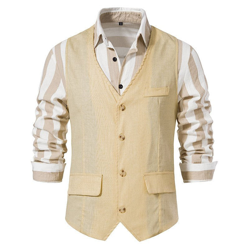 Pelle Elegant Linen Vest with Pockets in Khaki
