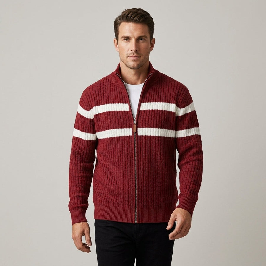 Pemberton Cable Knit Cardigan in Crimson