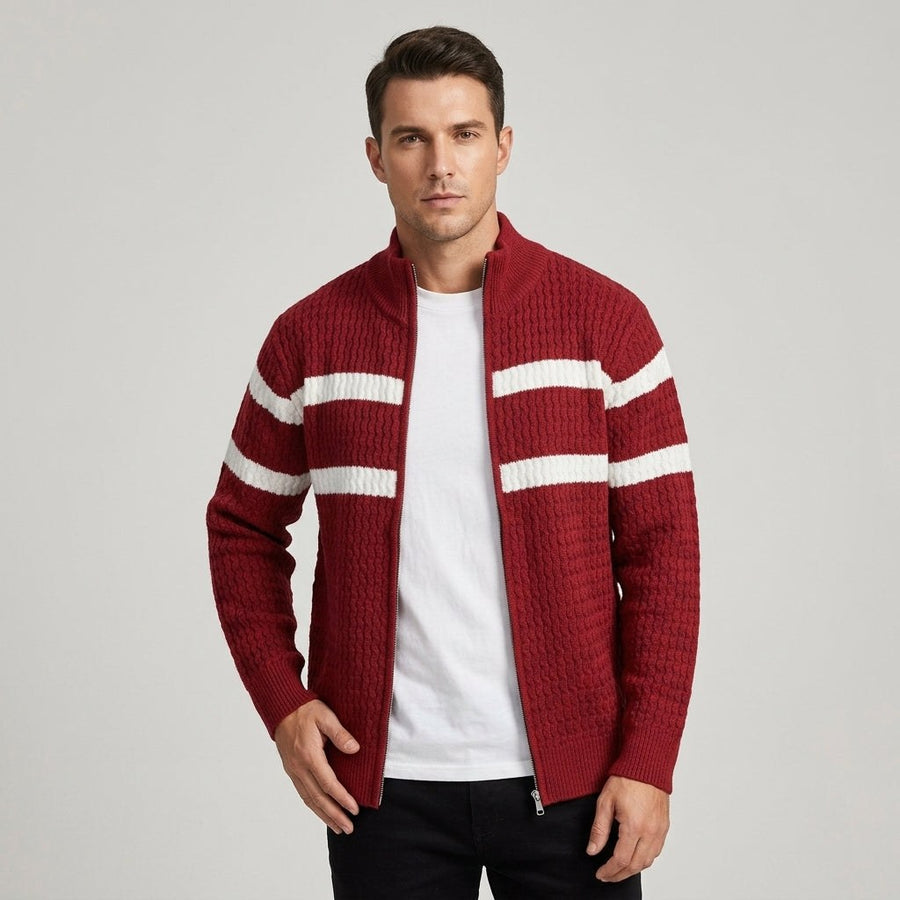 Pemberton Cable Knit Cardigan in Crimson