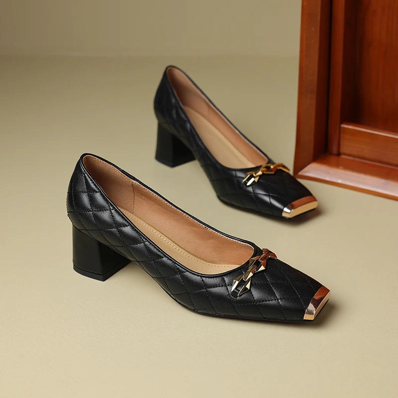 Penelope Block Heel Pump in Charcoal