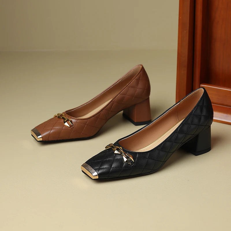Penelope Block Heel Pump in Charcoal