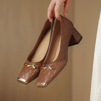 Penelope Block Heel Pump in Sienna Brown