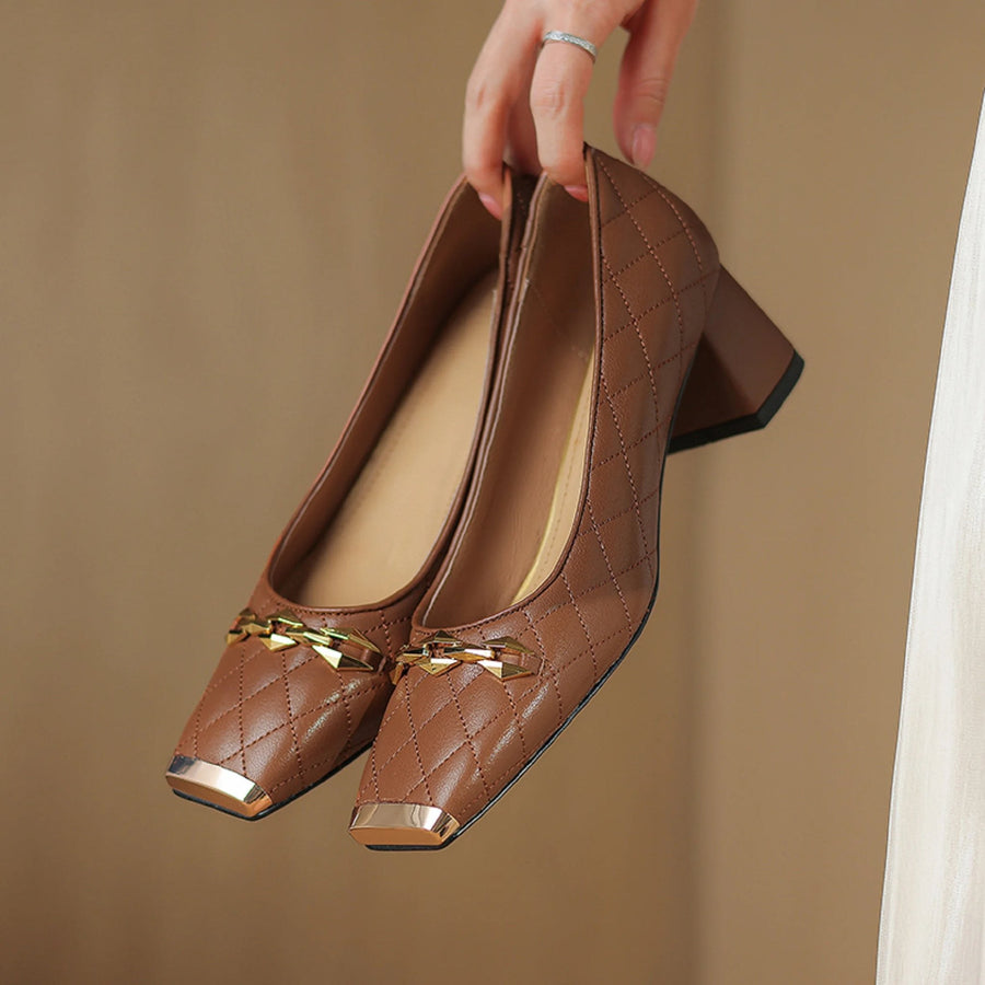 Penelope Block Heel Pump in Sienna Brown